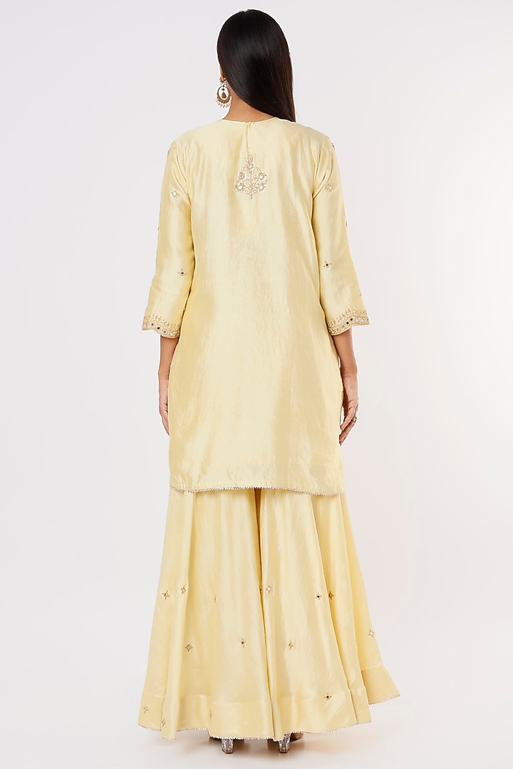 Light Yellow Hand Embroidered Wedding Sharara Set by SURBHI SHAH at Pernia's Pop Up Shop