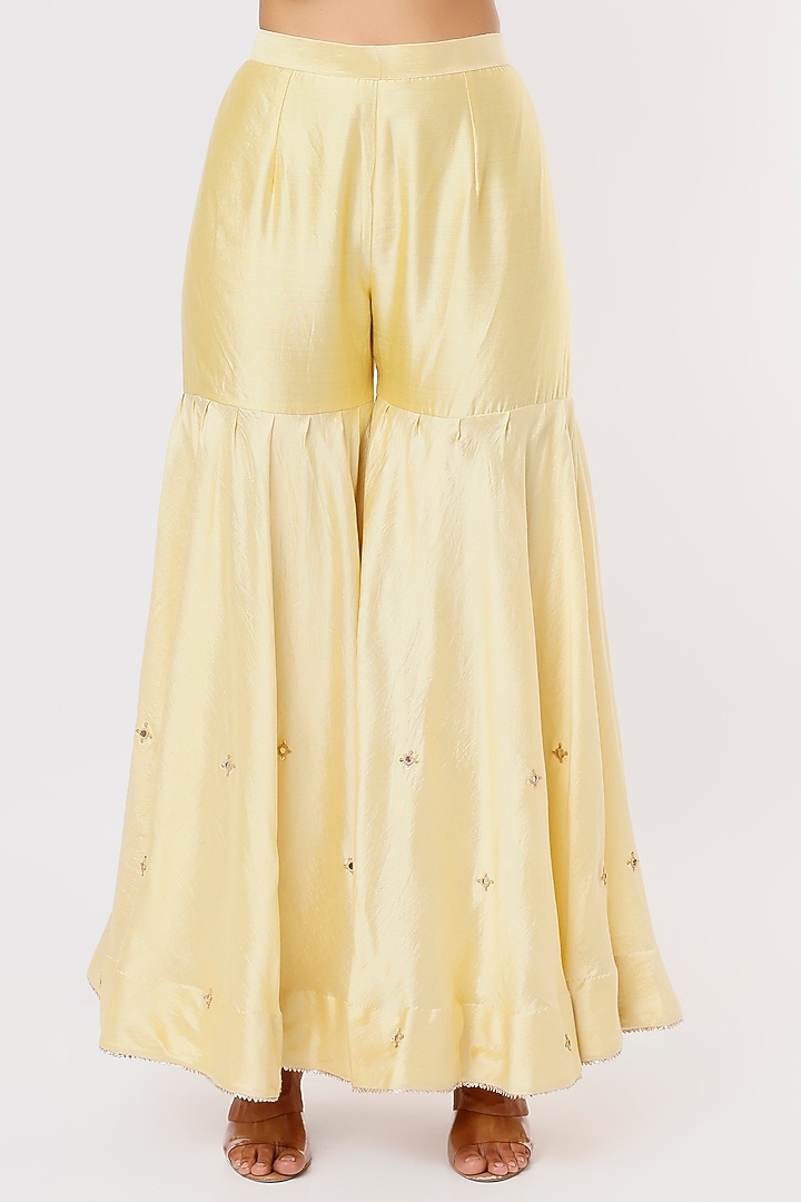 Light Yellow Hand Embroidered Wedding Sharara Set by SURBHI SHAH at Pernia's Pop Up Shop