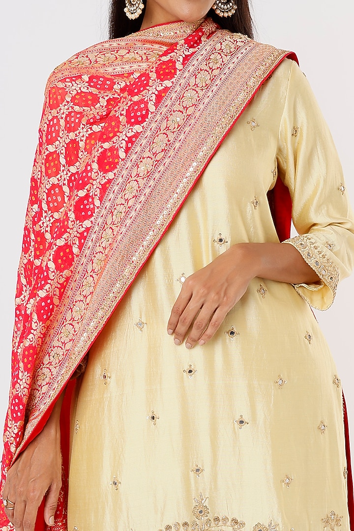 Light Yellow Hand Embroidered Wedding Sharara Set by SURBHI SHAH at Pernia's Pop Up Shop