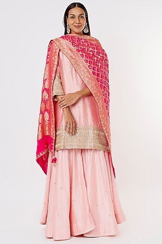 Rose Gold Hand Embroidered Sharara Set by SURBHI SHAH