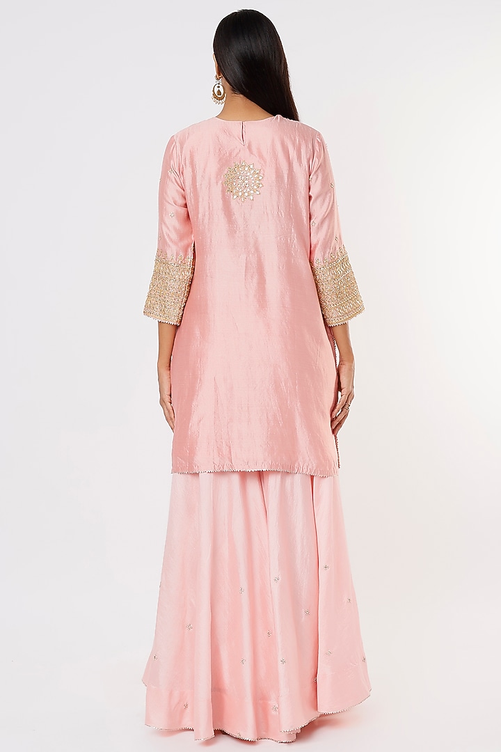 Rose Gold Hand Embroidered Wedding Sharara Set by SURBHI SHAH at Pernia's Pop Up Shop