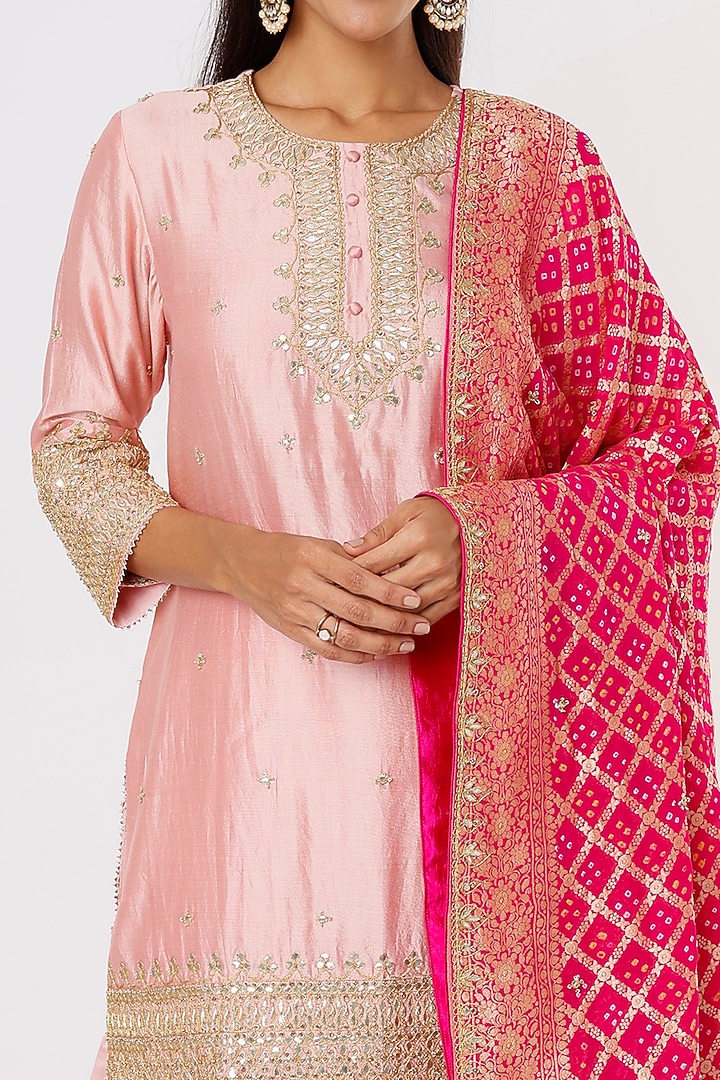 Rose Gold Hand Embroidered Wedding Sharara Set by SURBHI SHAH at Pernia's Pop Up Shop