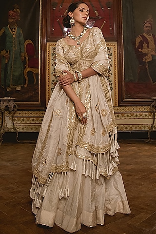 Silver Embroidered Lehenga Set by SURBHI SHAH