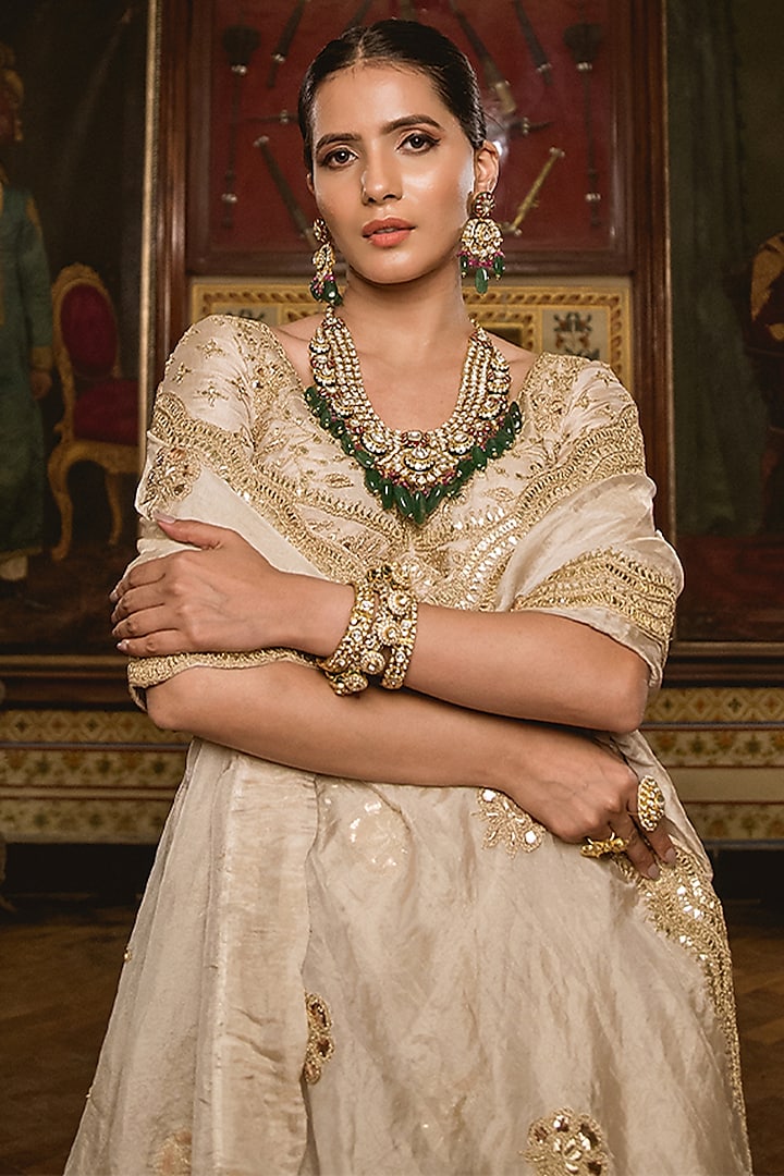 Silver Embroidered Wedding Lehenga Set by SURBHI SHAH at Pernia's Pop Up Shop
