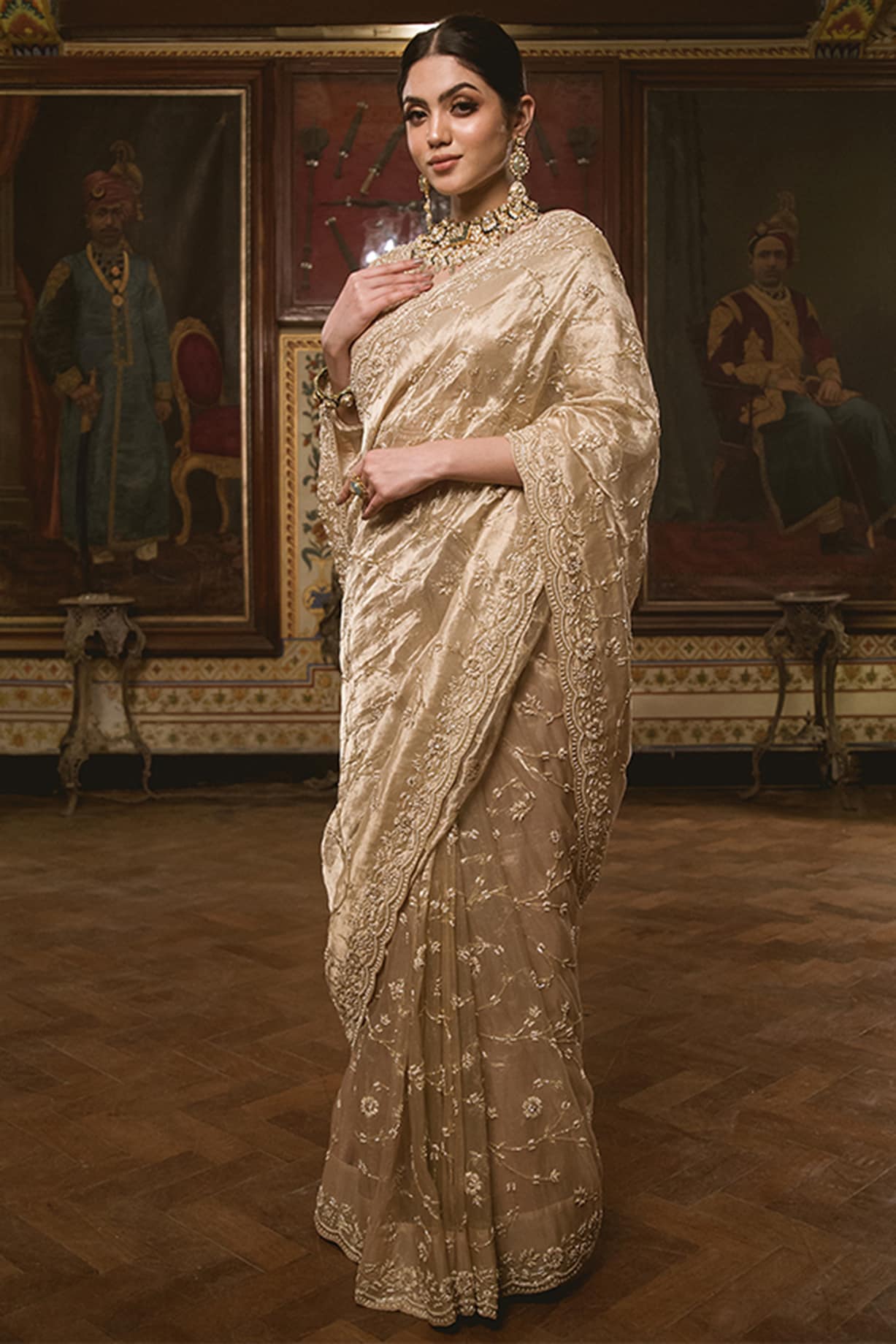 Dull Gold Embroidered Saree Set Design by SURBHI SHAH at Pernia's Pop Up  Shop 2022