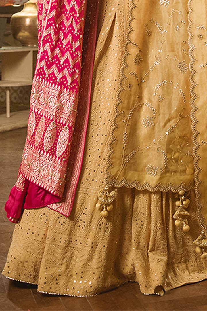 Honey Yellow Embroidered Wedding Lehenga Set by SURBHI SHAH at Pernia's Pop Up Shop