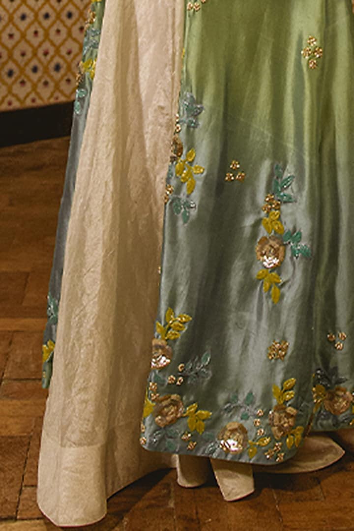 Sea Green Ombre Embroidered Jacket Set by SURBHI SHAH at Pernia's Pop Up Shop