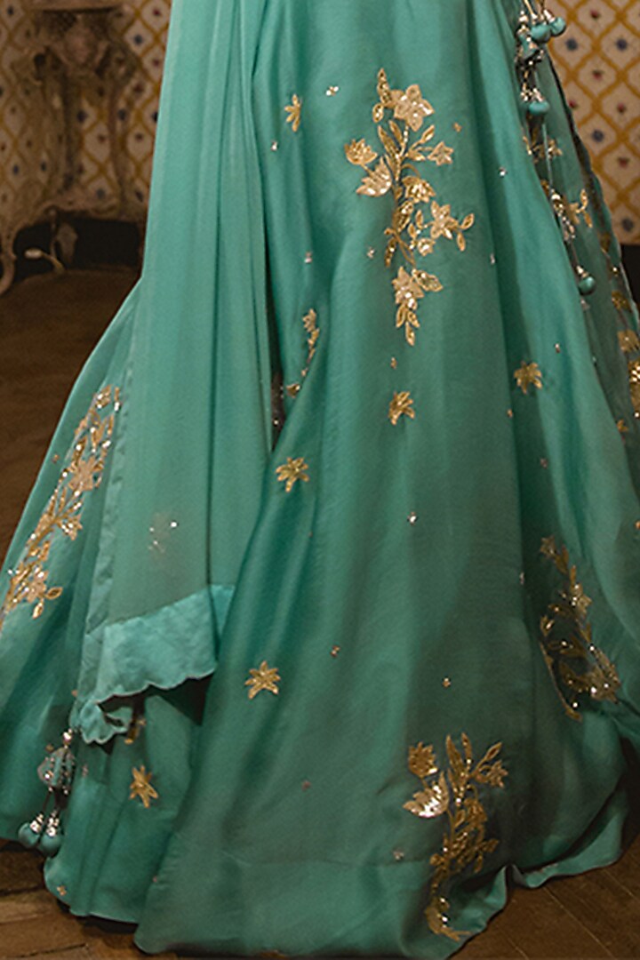 Sea Blue Embroidered Wedding Lehenga Set by SURBHI SHAH at Pernia's Pop Up Shop