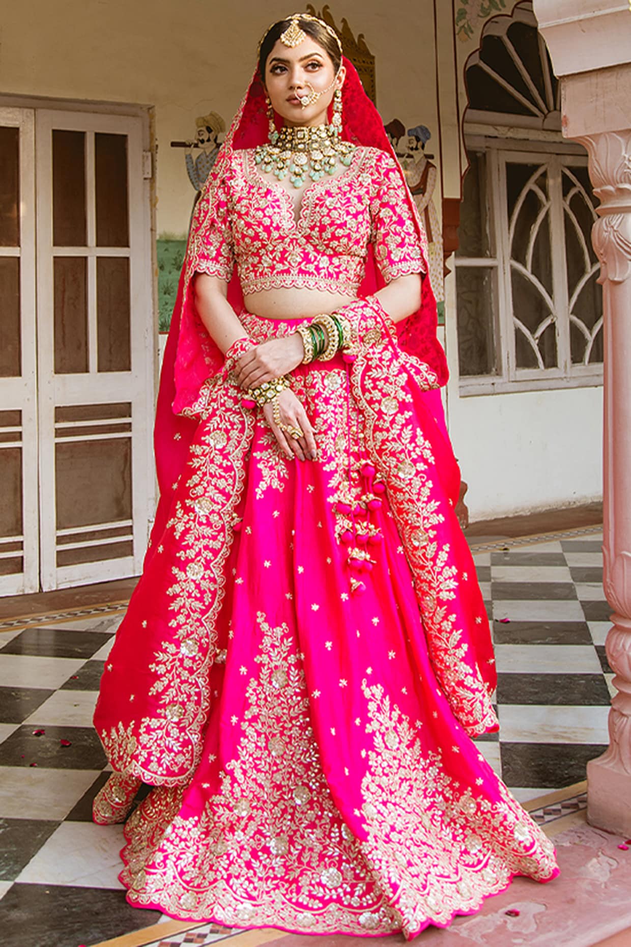 Buy Pink Color Silk Fabric Wedding Lehenga Choli Online