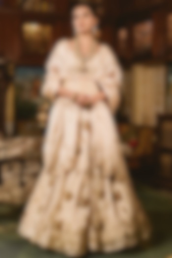 Ivory Embroidered Gown With Dupatta by SURBHI SHAH
