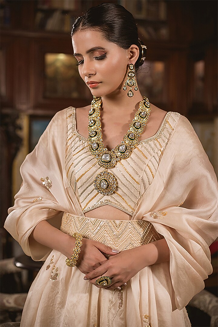Ivory Embroidered Wedding Gown With Dupatta by SURBHI SHAH at Pernia's Pop Up Shop