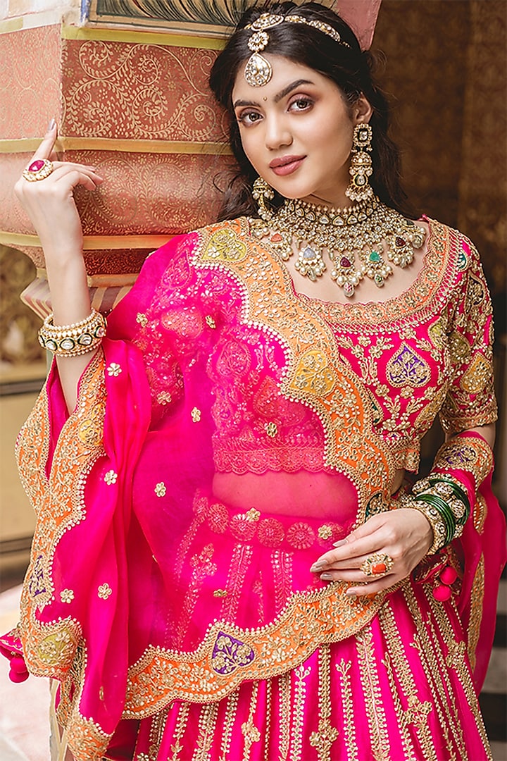 Strawberry Pink Lehenga Set With Embroidery Design by SURBHI SHAH