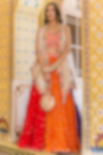 Multi-Colored Embroidered Crushed Wedding Lehenga Set by SURBHI SHAH at Pernia's Pop Up Shop