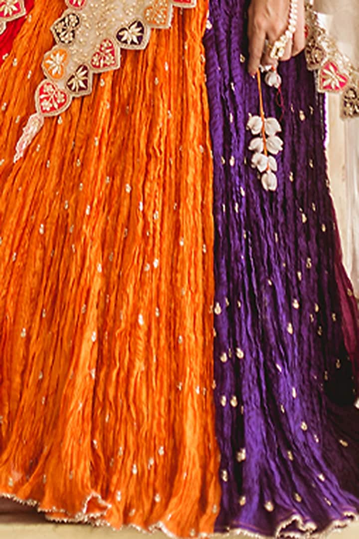 Multi-Colored Embroidered Crushed Wedding Lehenga Set by SURBHI SHAH at Pernia's Pop Up Shop