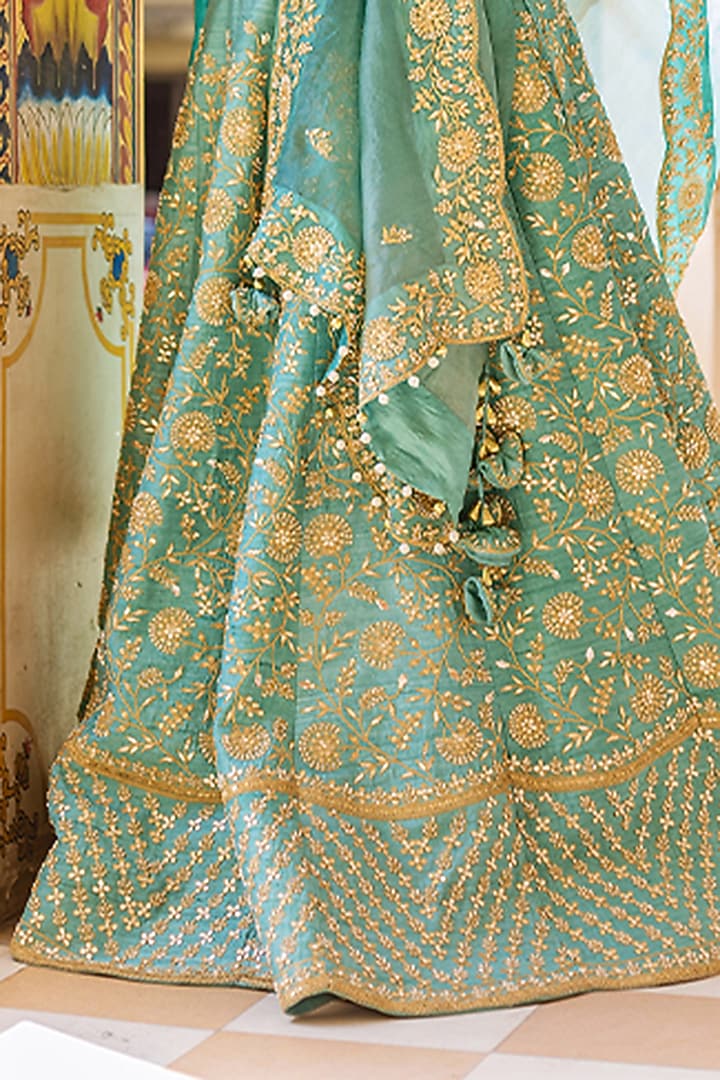 Sea Blue Gota Embroidered Bridal Lehenga Set by SURBHI SHAH at Pernia's Pop Up Shop