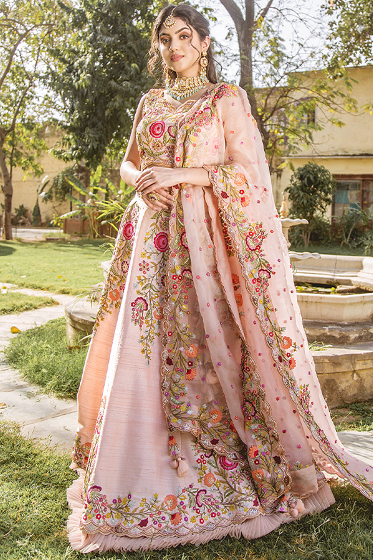 Peach Embroidered Lehenga Set by SURBHI SHAH