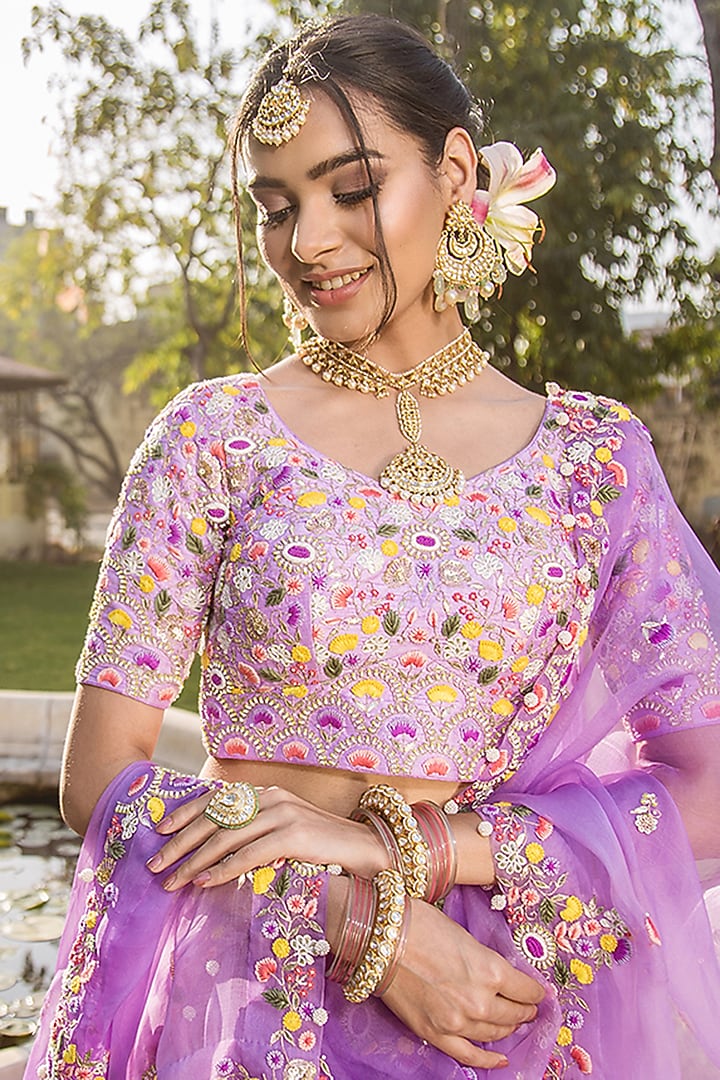 Mauve Embroidered Wedding Lehenga Set by SURBHI SHAH at Pernia's Pop Up Shop