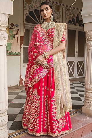 Bright Red Zardosi Embroidered Lehenga Set by SURBHI SHAH