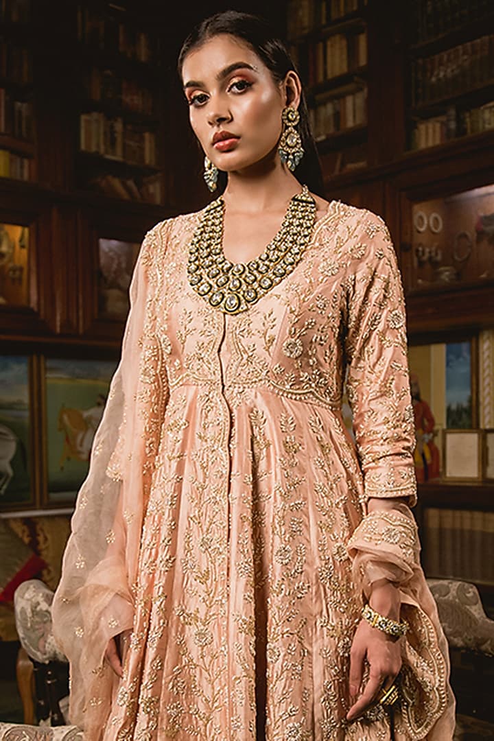 Peach Organza Bridal Sharara Set by SURBHI SHAH at Pernia's Pop Up Shop