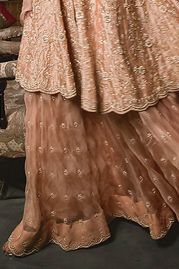 Peach Organza Bridal Sharara Set by SURBHI SHAH at Pernia's Pop Up Shop