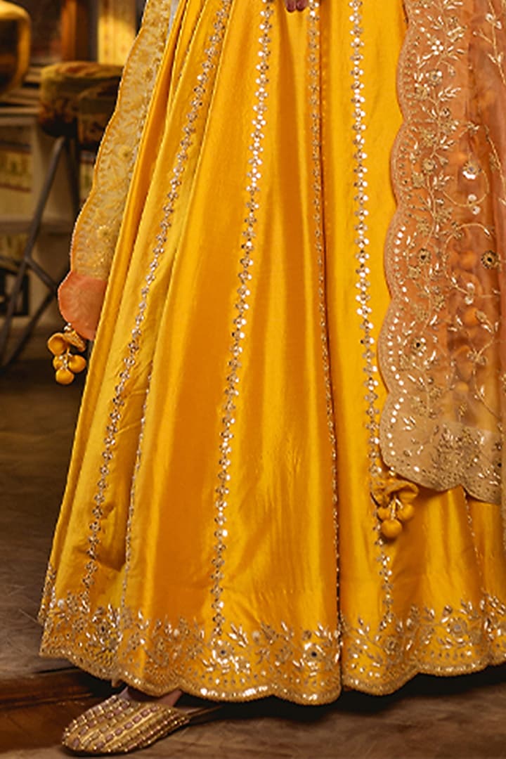 Mustard Embroidered Wedding Lehenga Set by SURBHI SHAH at Pernia's Pop Up Shop