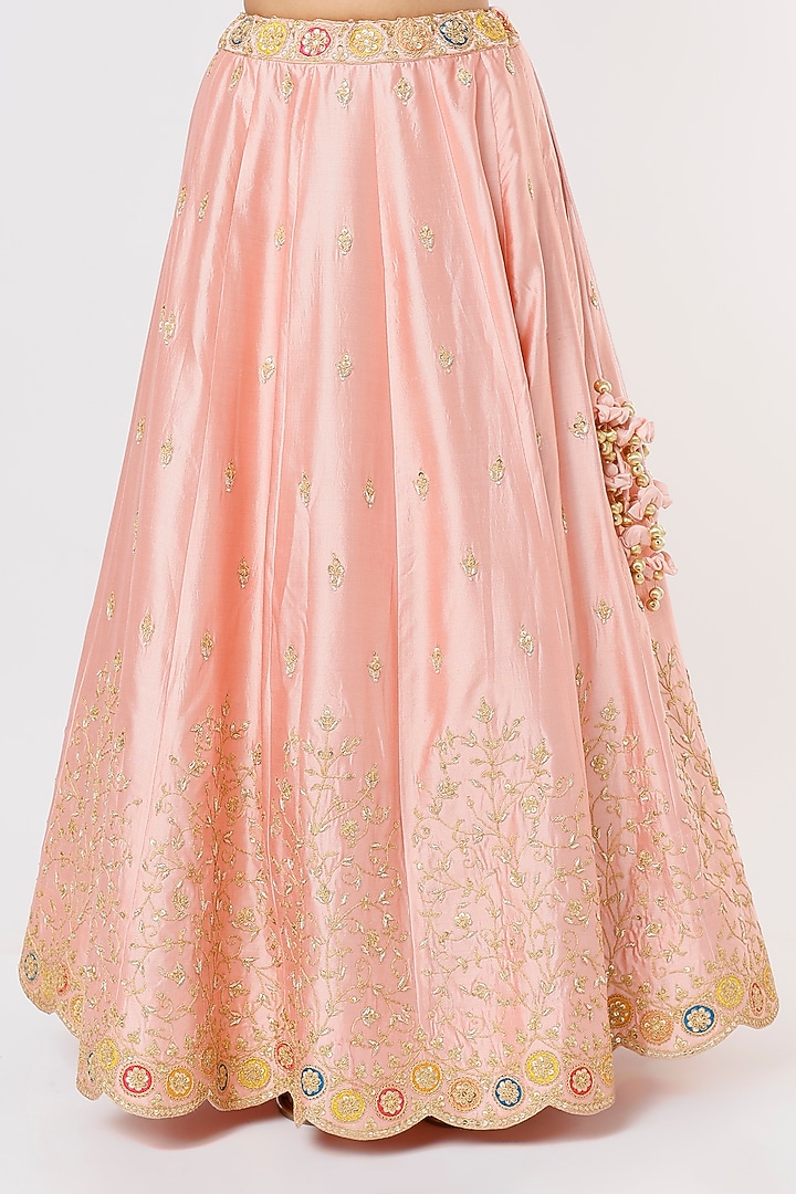 Peach Pink Hand Embroidered Wedding Lehenga Set by SURBHI SHAH at Pernia's Pop Up Shop