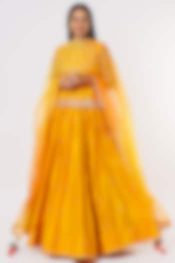Yellow Pure Chanderi Wedding Lehenga Set by SURBHI SHAH at Pernia's Pop Up Shop