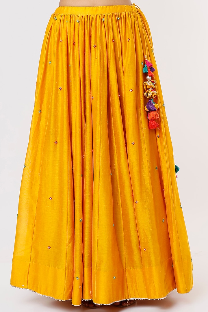 Yellow Pure Chanderi Wedding Lehenga Set by SURBHI SHAH at Pernia's Pop Up Shop