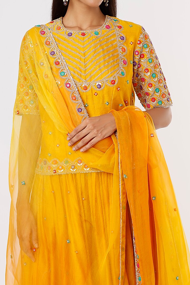 Yellow Pure Chanderi Wedding Lehenga Set by SURBHI SHAH at Pernia's Pop Up Shop