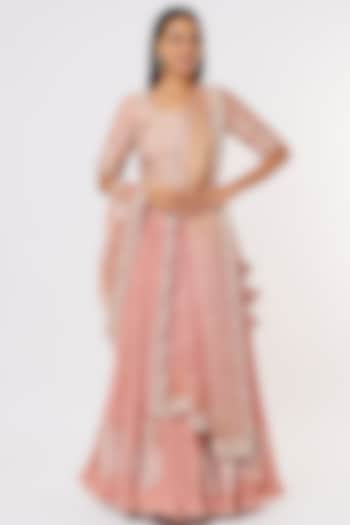 Rose Gold Hand Embroidered Crushed Wedding Lehenga Set by SURBHI SHAH at Pernia's Pop Up Shop