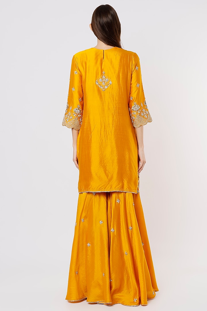 Mango Yellow Embroidered Wedding Sharara Set by SURBHI SHAH at Pernia's Pop Up Shop
