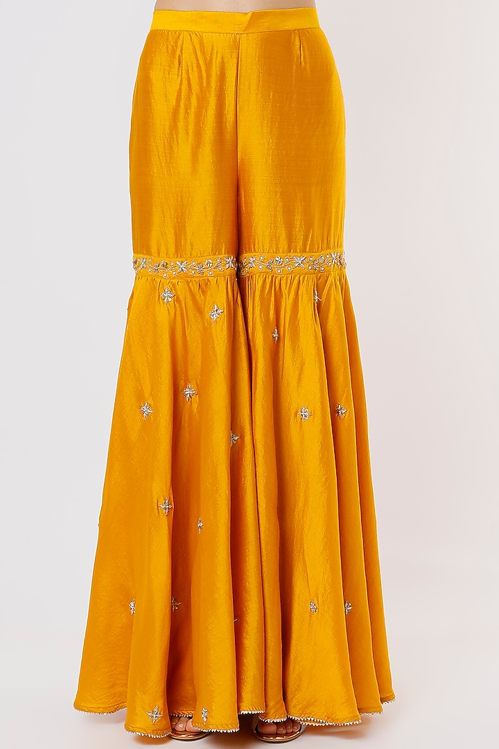 Mango Yellow Embroidered Wedding Sharara Set by SURBHI SHAH at Pernia's Pop Up Shop