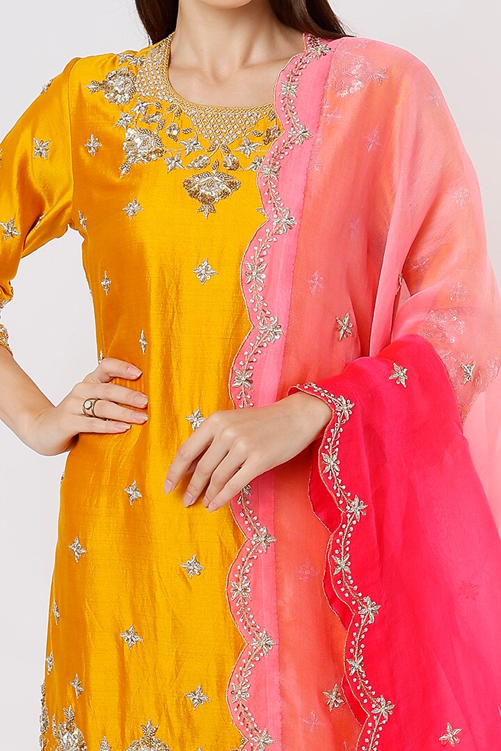 Mango Yellow Embroidered Wedding Sharara Set by SURBHI SHAH at Pernia's Pop Up Shop