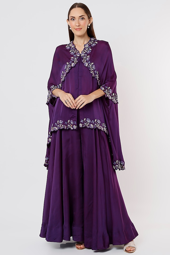Purple Embroidered Sharara Set by SURBHI SHAH