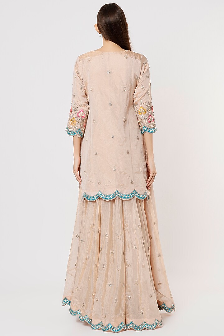 Rose Gold Embroidered Wedding Sharara Set by SURBHI SHAH at Pernia's Pop Up Shop