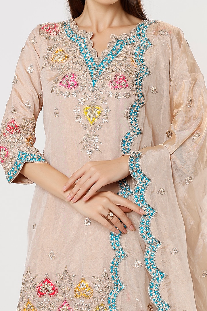 Rose Gold Embroidered Wedding Sharara Set by SURBHI SHAH at Pernia's Pop Up Shop