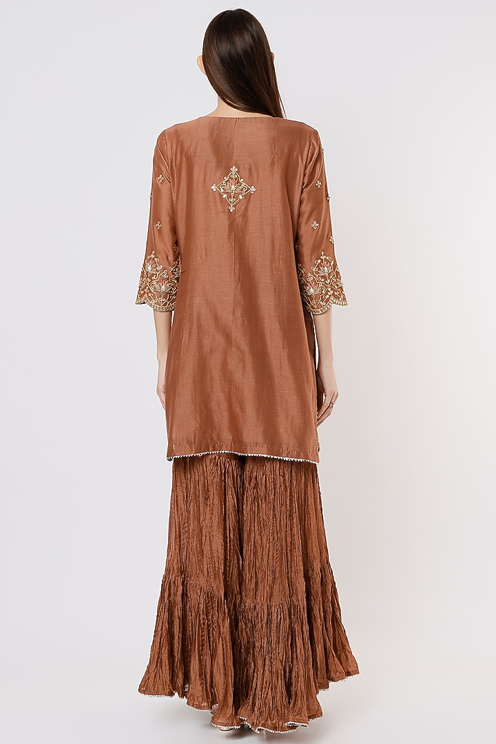 Brown Embroidered Wedding Sharara Set by SURBHI SHAH at Pernia's Pop Up Shop