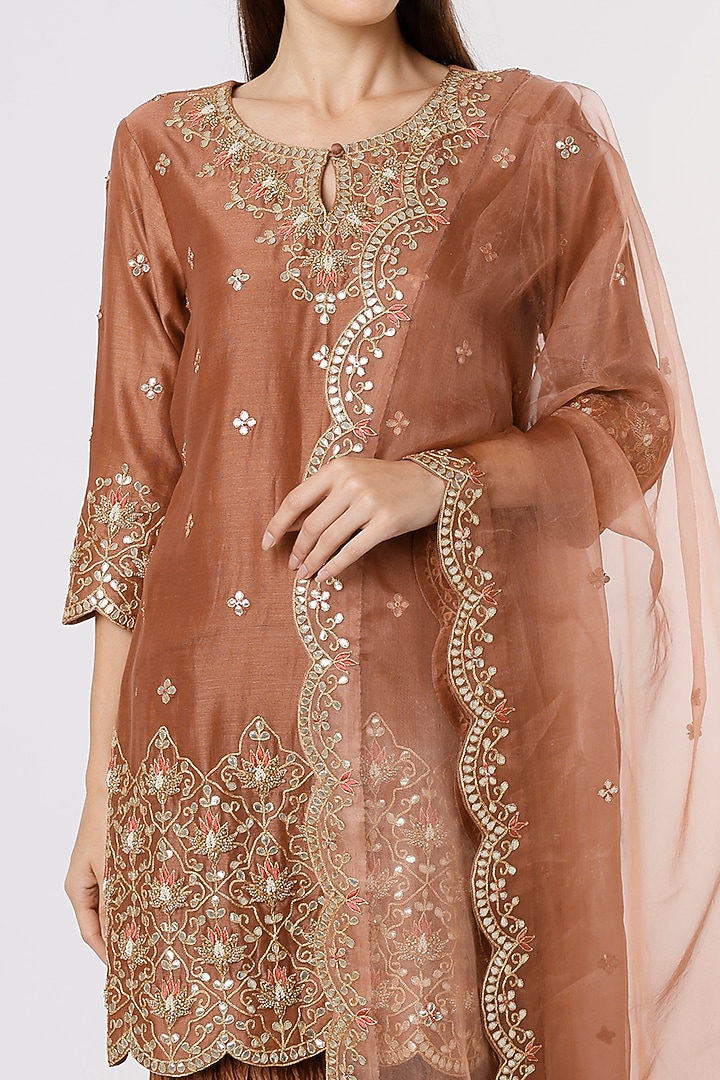 Brown Embroidered Wedding Sharara Set by SURBHI SHAH at Pernia's Pop Up Shop