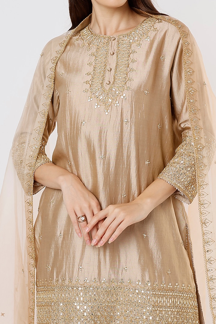 Beige Embroidered Wedding Sharara Set by SURBHI SHAH at Pernia's Pop Up Shop