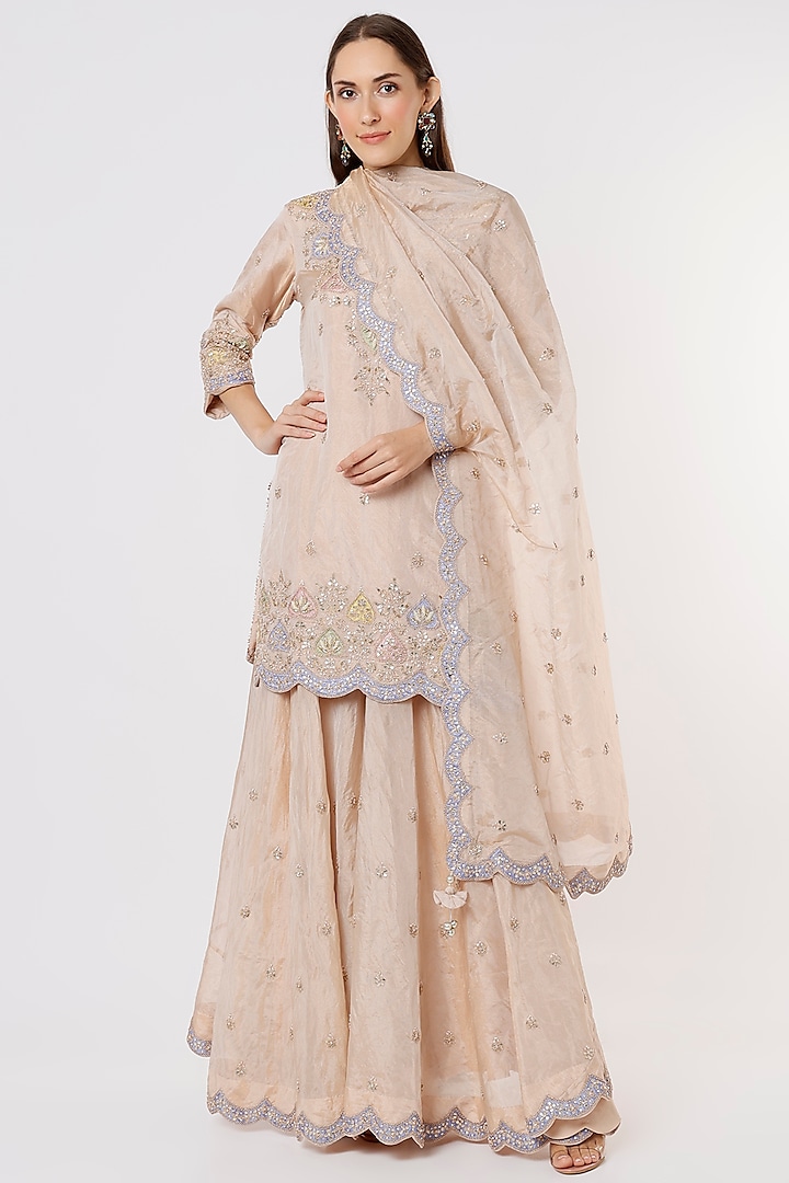 Rose Gold Hand Embroidered Sharara Set by SURBHI SHAH