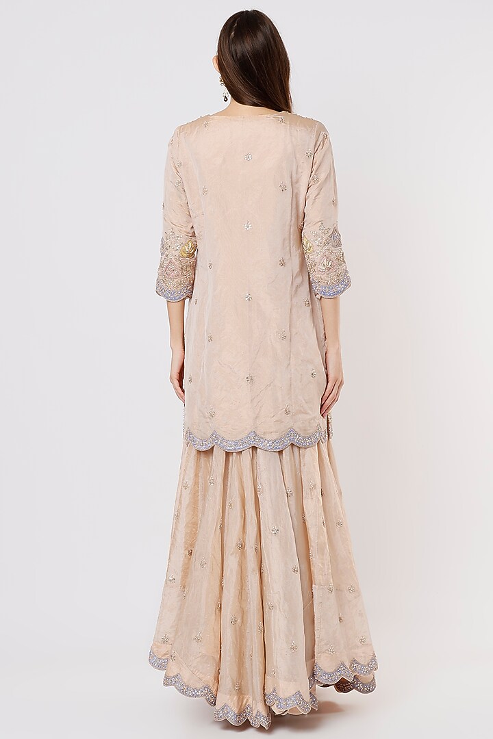 Rose Gold Hand Embroidered Wedding Sharara Set by SURBHI SHAH at Pernia's Pop Up Shop