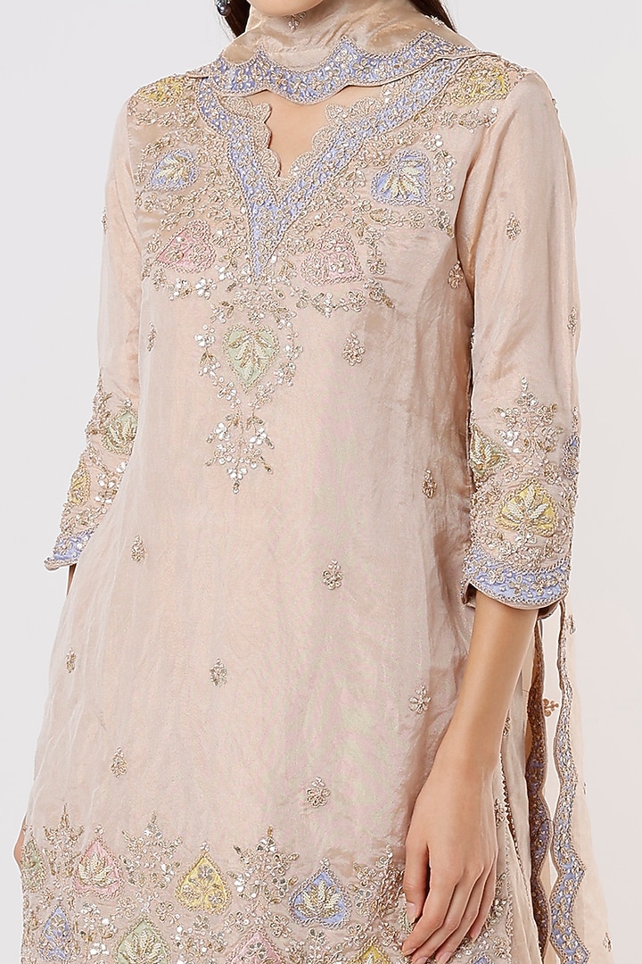 Rose Gold Hand Embroidered Wedding Sharara Set by SURBHI SHAH at Pernia's Pop Up Shop