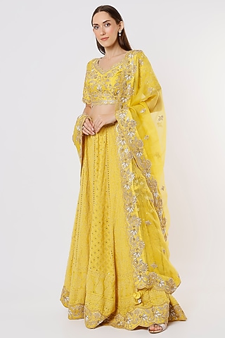 Yellow Embroidered Lehenga Set by SURBHI SHAH