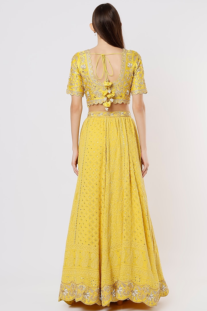 Yellow Embroidered Wedding Lehenga Set by SURBHI SHAH at Pernia's Pop Up Shop