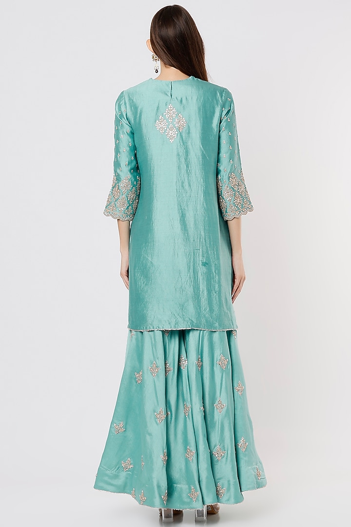 Powder Blue Pure Spun Silk Hand Embroidered Wedding Sharara Set by SURBHI SHAH at Pernia's Pop Up Shop