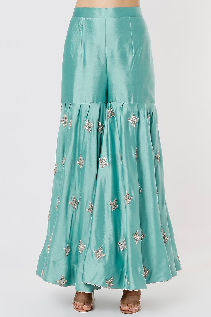 Powder Blue Pure Spun Silk Hand Embroidered Wedding Sharara Set by SURBHI SHAH at Pernia's Pop Up Shop