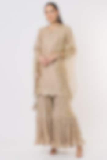 Beige Hand Embroidered Wedding Sharara Set by SURBHI SHAH at Pernia's Pop Up Shop