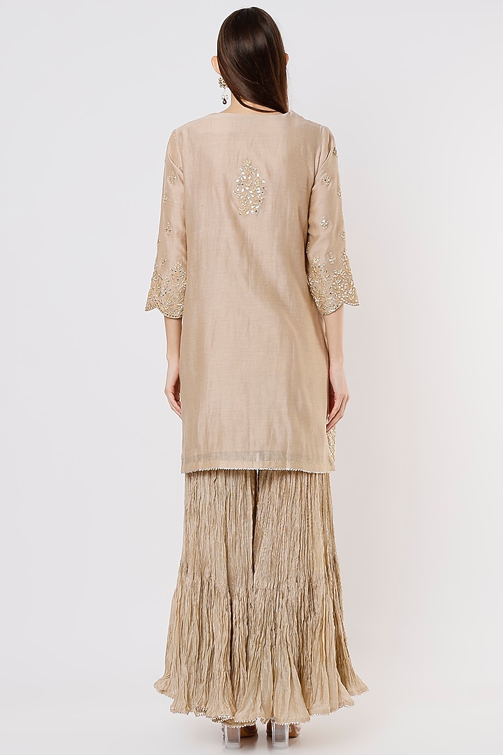 Beige Hand Embroidered Wedding Sharara Set by SURBHI SHAH at Pernia's Pop Up Shop