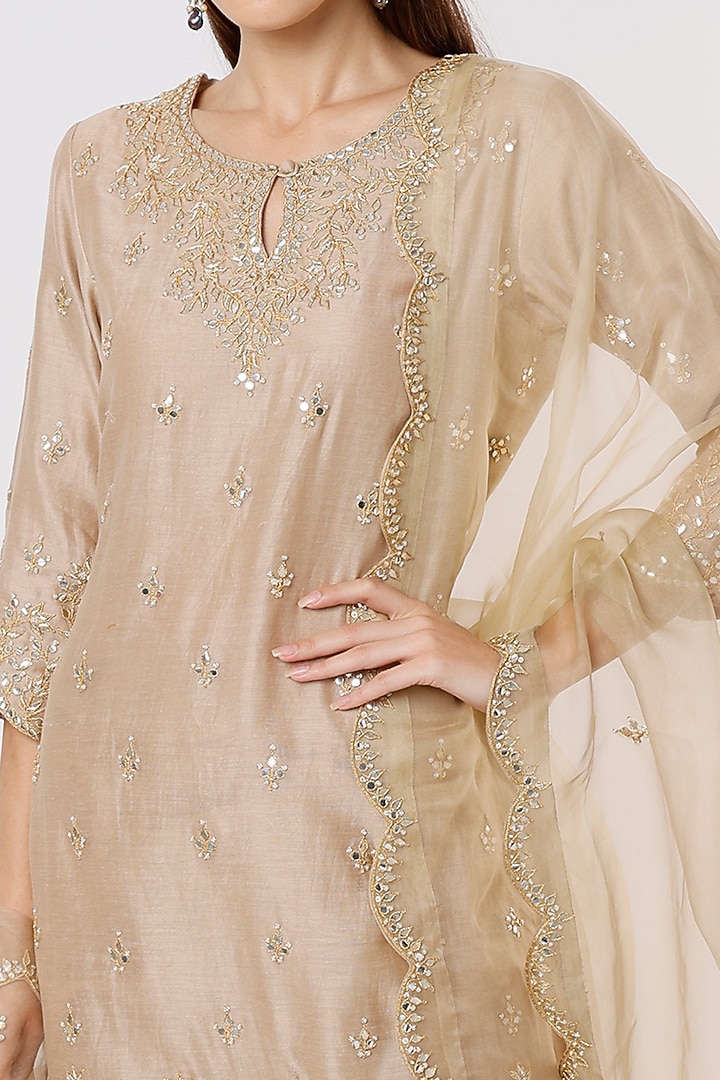 Beige Hand Embroidered Wedding Sharara Set by SURBHI SHAH at Pernia's Pop Up Shop