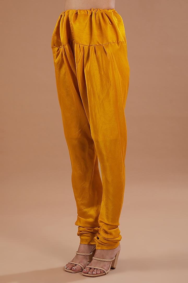 Dark Mango Yellow Pure Silk Marori Embroidered Wedding Anarkali Set by SURBHI SHAH at Pernia's Pop Up Shop